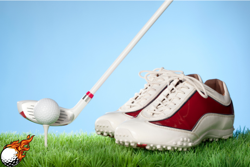 A golf shoe and club