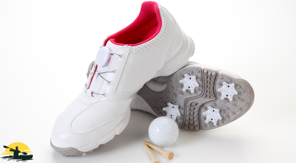 Golf shoes, ball and tee